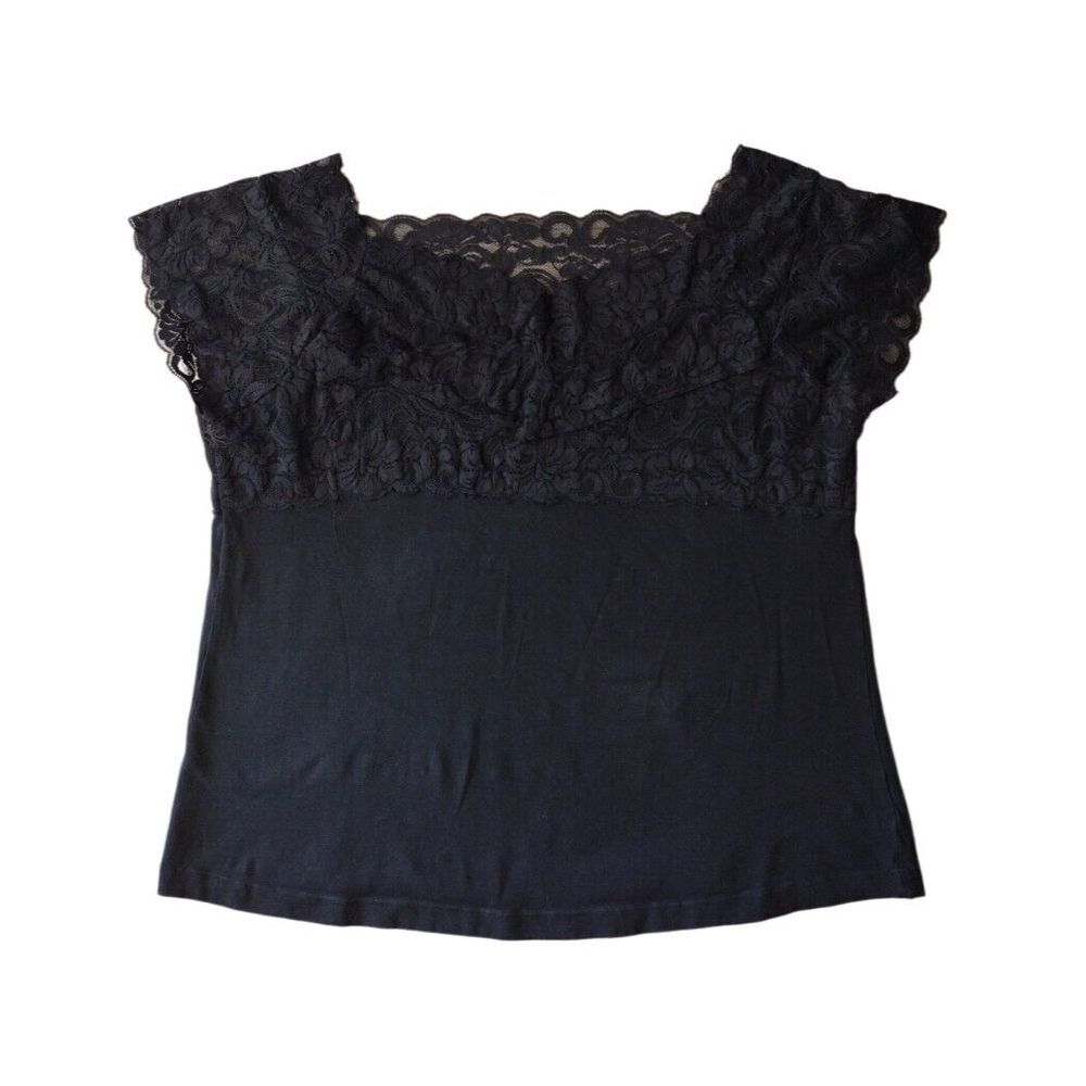 Torrid Blouse Woman 3 (3X) Black Lace Short Sleeves Stretch Cropped Party Casual